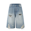 Acne Studios Heavy‑Ripped Distressed Washed Denim Wide‑Leg Jort Shorts